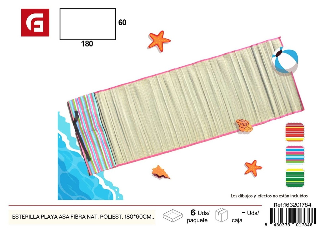 Esterilla playa fibra natural con asas 180x60 cm - Verano