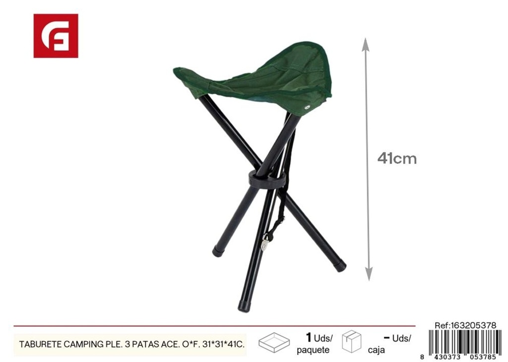 Taburete de camping plegable 31x31x41 cm en bolsa - Sillas y taburetes 