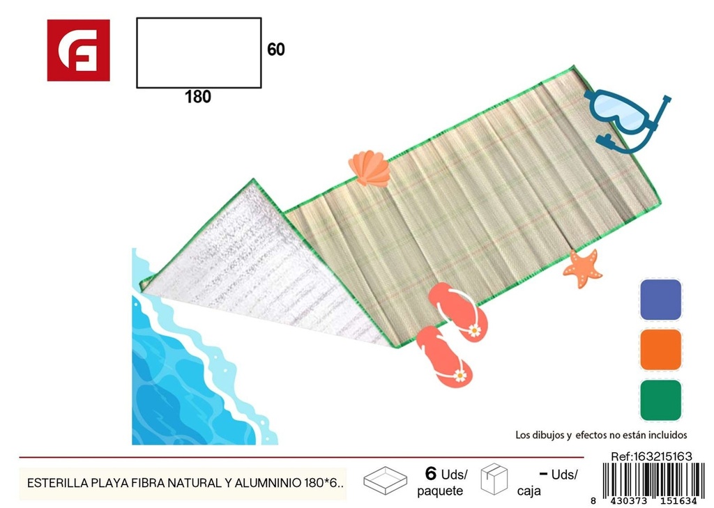 Esterilla de playa de fibra natural y aluminio 180 x 60 cm surtido - Esteras de verano