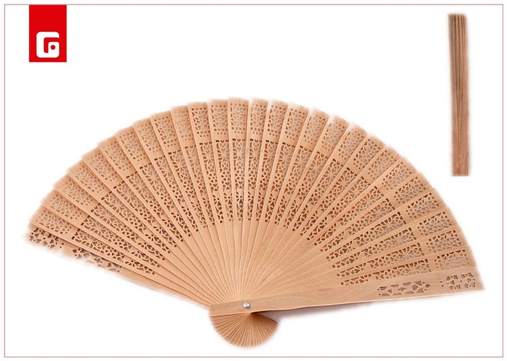 Abanico sándalo natural c/tul 22 cm - Accesorios de verano