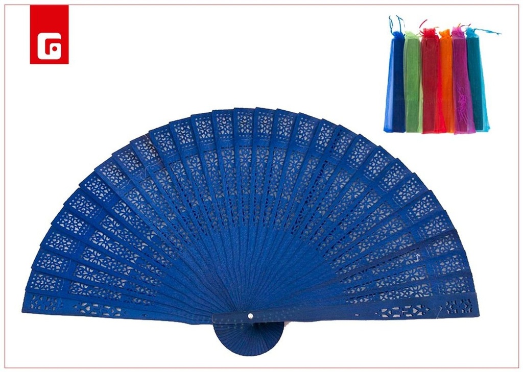 Abanico de sándalo con tul 22.5 cm - Accesorios de verano y abanicos decorativos