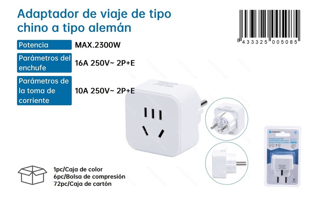 Adaptador de viaje de tipo chino a tipo alemán - Adaptadores de enchufe para viajeros