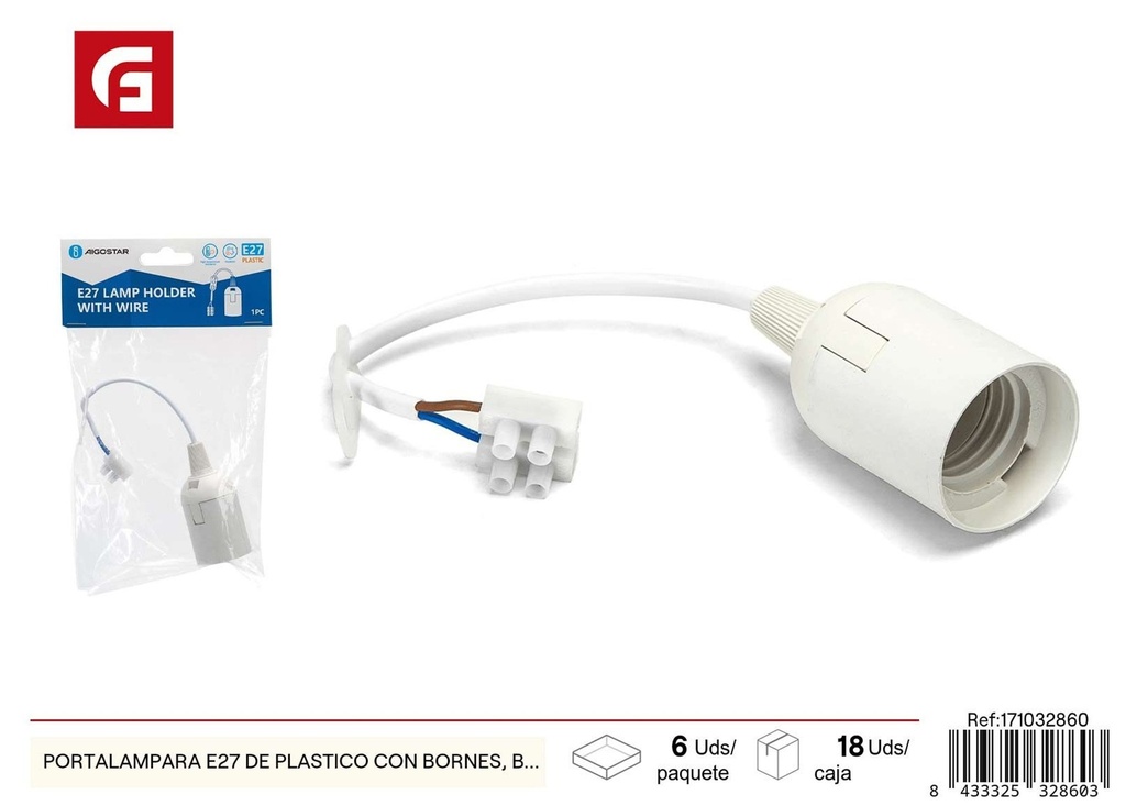 Portalámparas E27 de plástico con bornes, blanco - Accesorios eléctricos para instalaciones