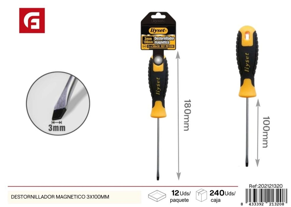 Destornillador magnético 3 x 100 mm - Herramientas de ferretería y tornillos