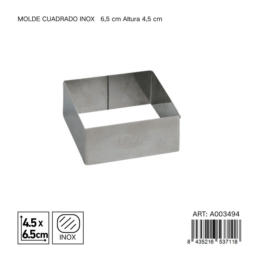 MOLDE CUADRADO INOX 6.5 CM - Utensilios de repostería y moldes