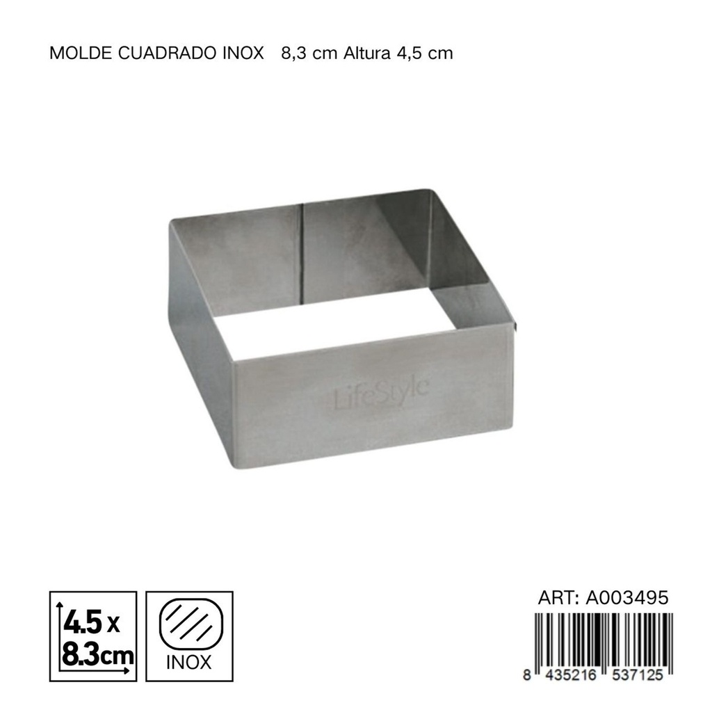 MOLDE CUADRADO INOX 8.3 CM - Utensilios de repostería y moldes