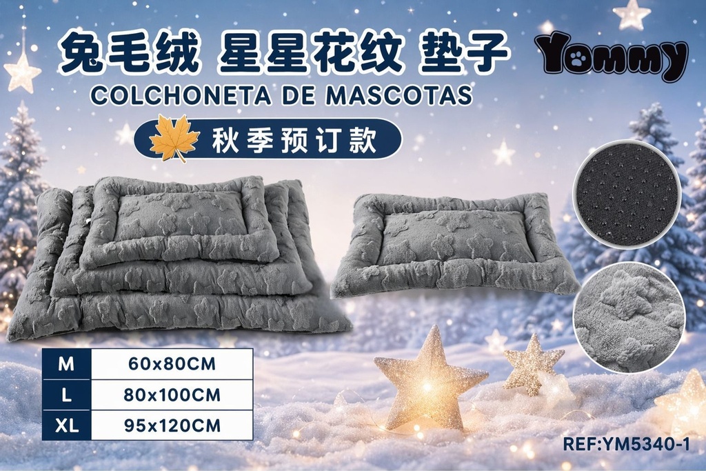 Colchoneta para perro de felpa gris con diseño de estrellas - Accesorios de descanso para mascotas