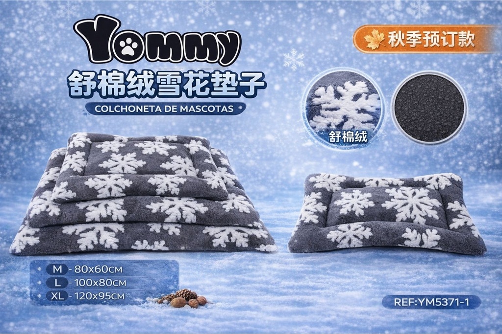 Colchoneta de felpa con diseño de copos de nieve gris - Accesorios de cama para mascotas