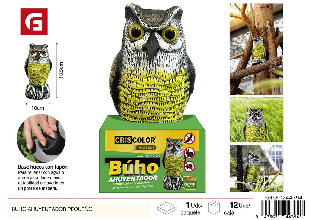 Pequeño búho ahuyentador - Decoración para jardín y control de aves