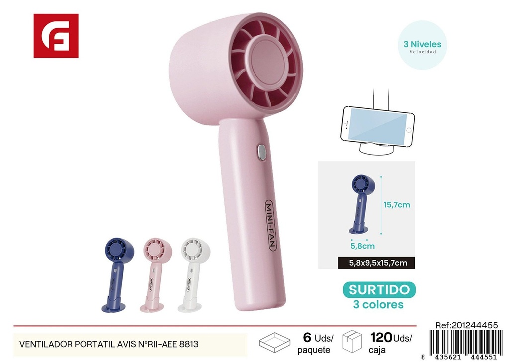 Ventilador portátil Avis Nº RII AEE: 8813 - Ventiladores prácticos para verano