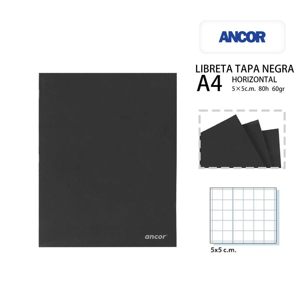 Libreta tapa negra A4 5x5 80h/60g para notas y dibujos