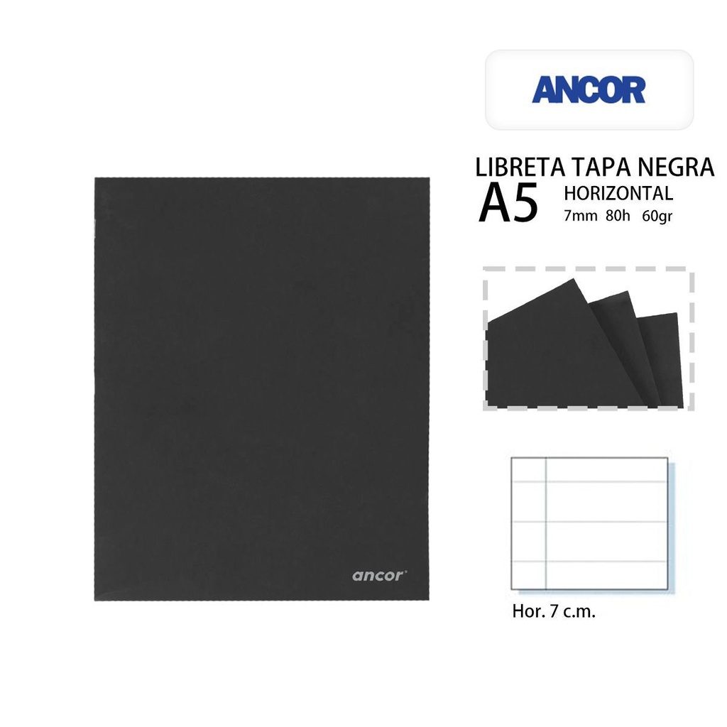 Libreta tapa negra A5 5*5 80h/60g - Papelería