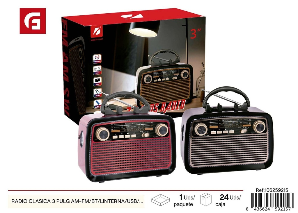 RADIO CLÁSICA 3 pulgadas AM-FM/Bluetooth/linterna/USB/TF - Tecnología de audio