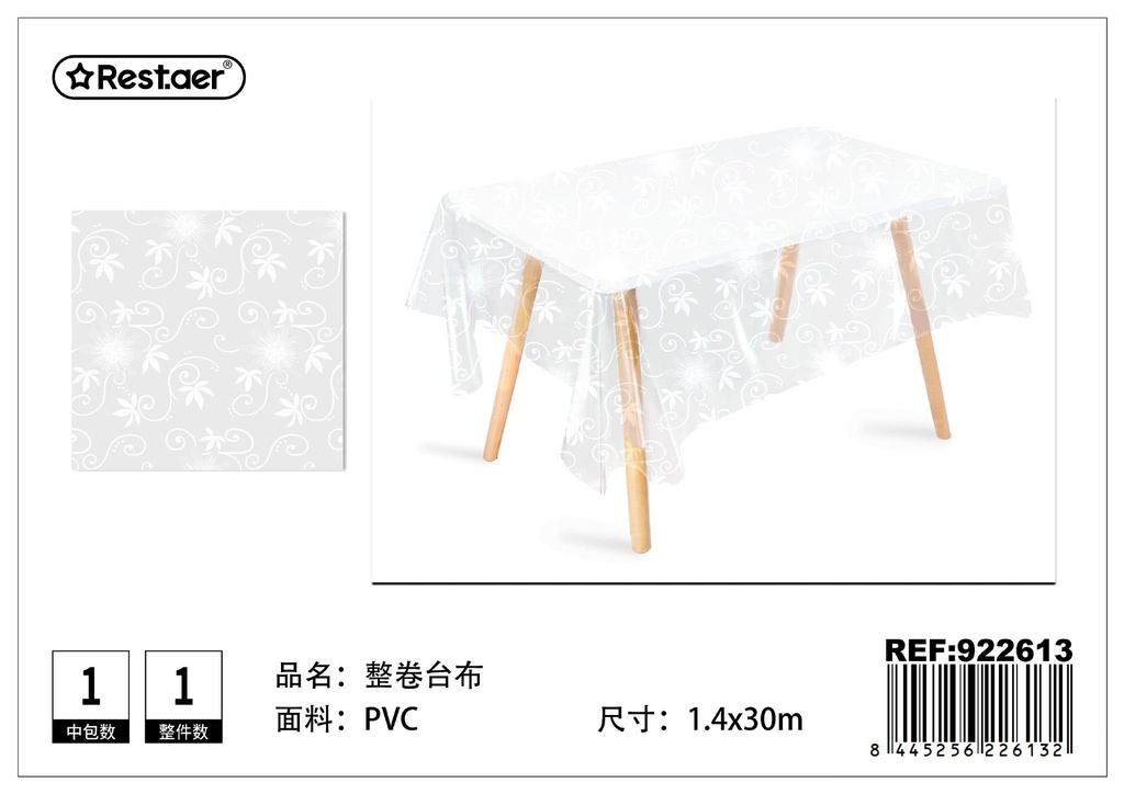 Mantel enrollado (impreso transparente) 1.4x30 m - Manteles plásticos