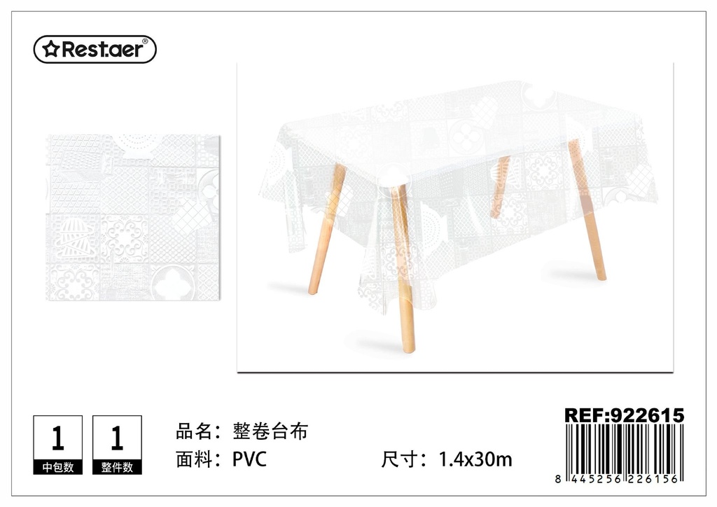 Mantel enrollado (impreso transparente) 1.4x30 m - Manteles plásticos