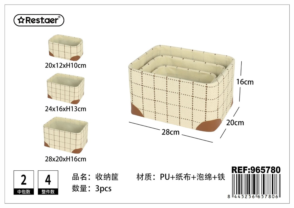 Cesta de almacenamiento rectangular de tela 3 piezas - Almacenamiento y organización