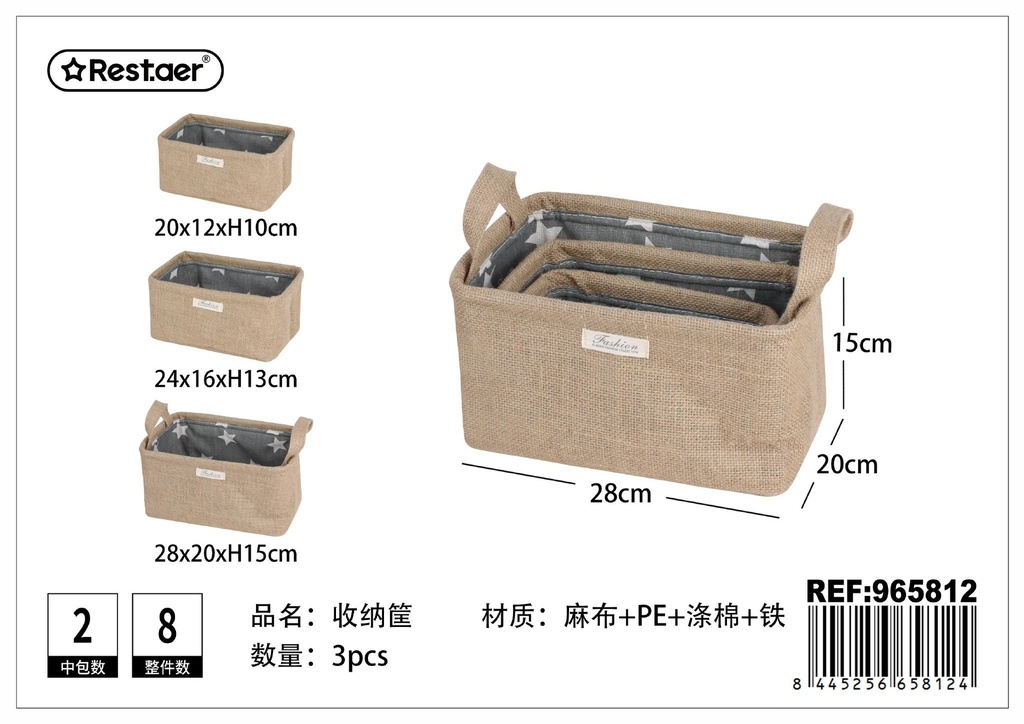 Cesta de almacenamiento rectangular de lienzo 3 piezas - Almacenamiento y organización