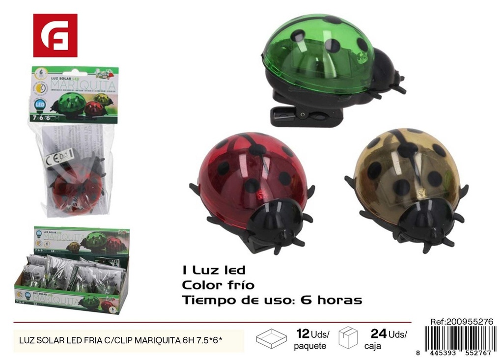 Luz solar LED fría c/clip mariquita 6h 7.5x6 cm - Jardinería y decoración luminosa