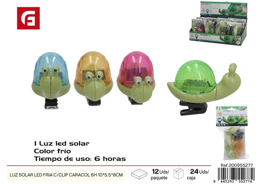 Luz solar LED fría c/clip caracol 6h 10x5.5x8 cm - Jardinería y decoración luminosa