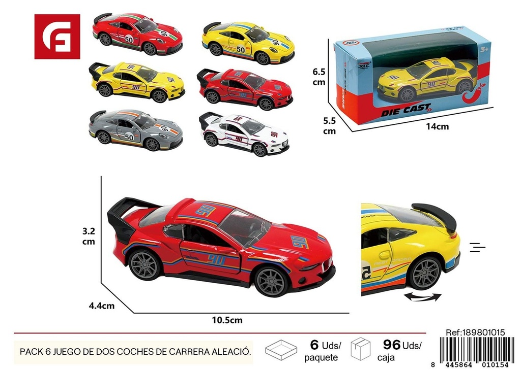 Juego de dos coches de carrera de aleación deslizable 3 colores PACK 6 - Juguetes de coche