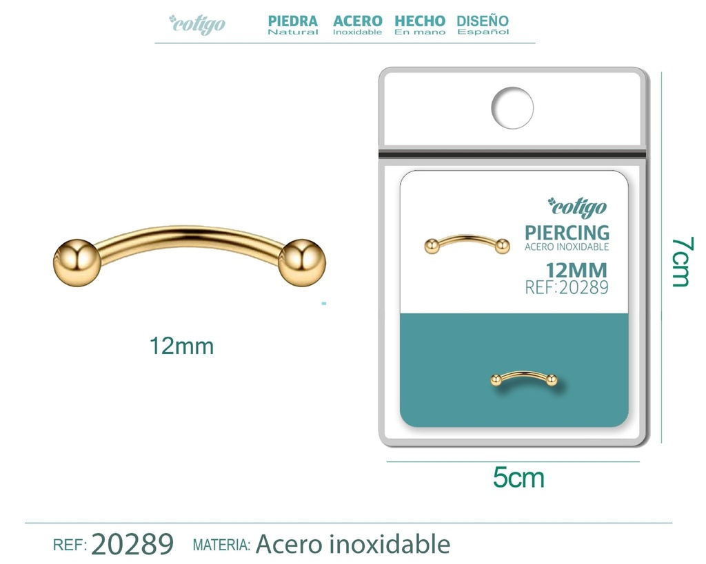 Piercing de acero antialérgico color dorado - Joyería y accesorios