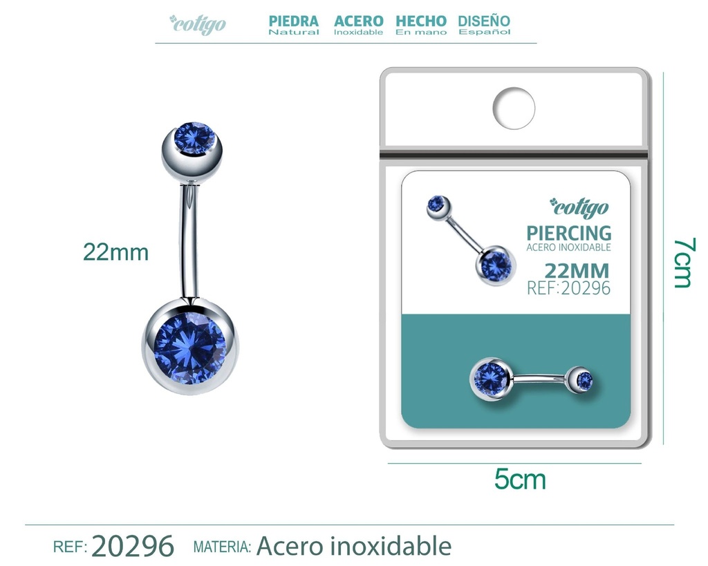 Piercing de acero antialérgico color plateado con azul - Joyería y accesorios