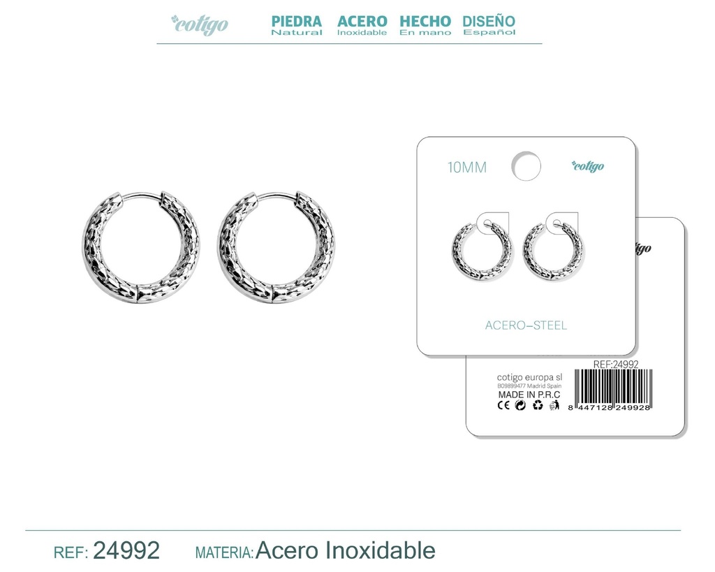 Aro de acero 10mm color plateado - Joyería y accesorios