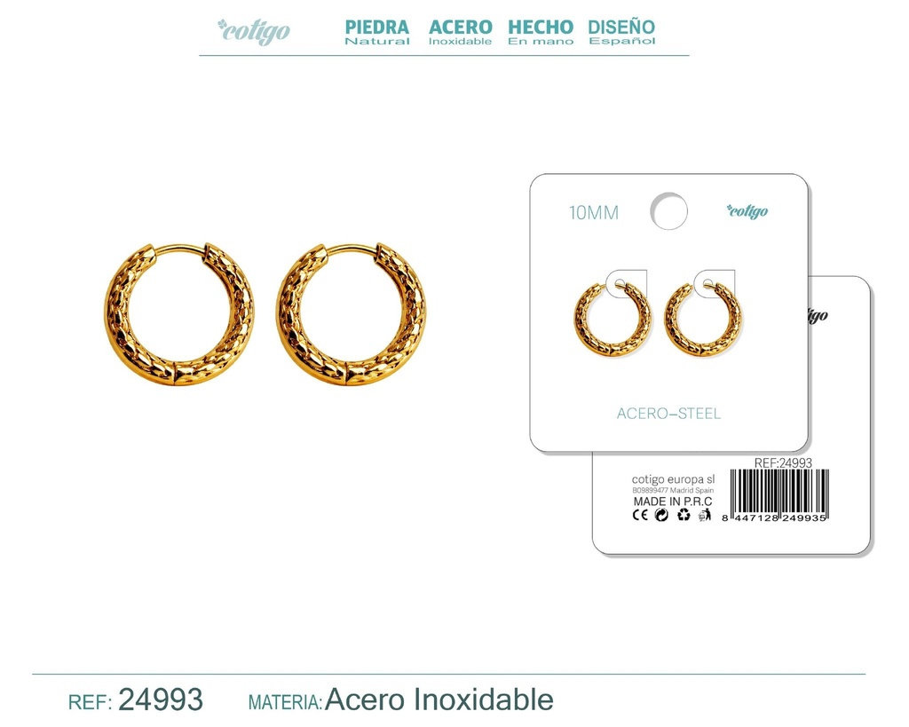 Aro de acero 10mm color plateado - Joyería y accesorios