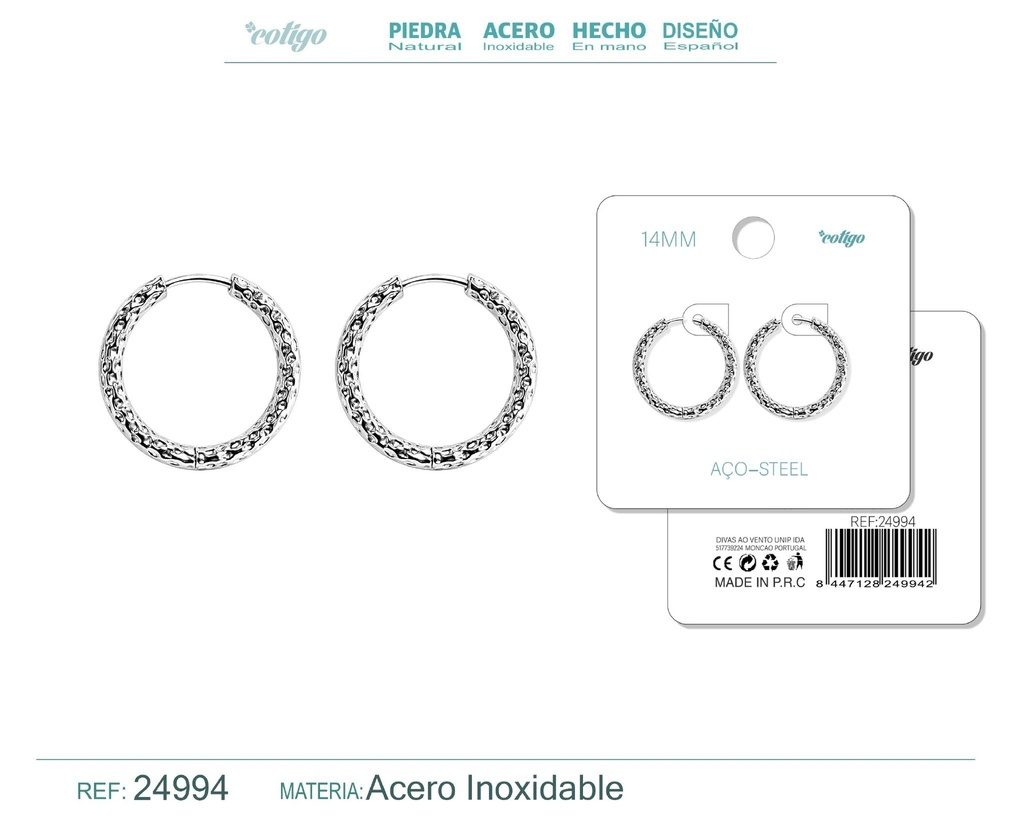 Aro de acero 14mm color plateado - Joyería y accesorios