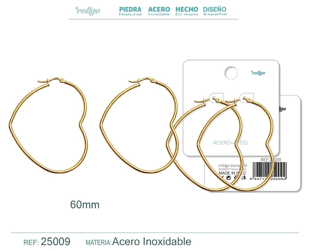 Aro de acero 60mm color plateado - Joyería y accesorios