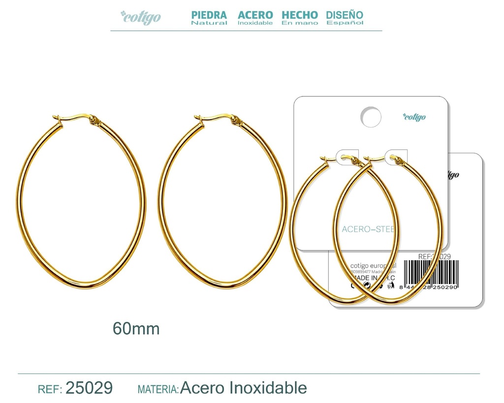 Aro de acero plateado de 60 mm - Joyas de acero
