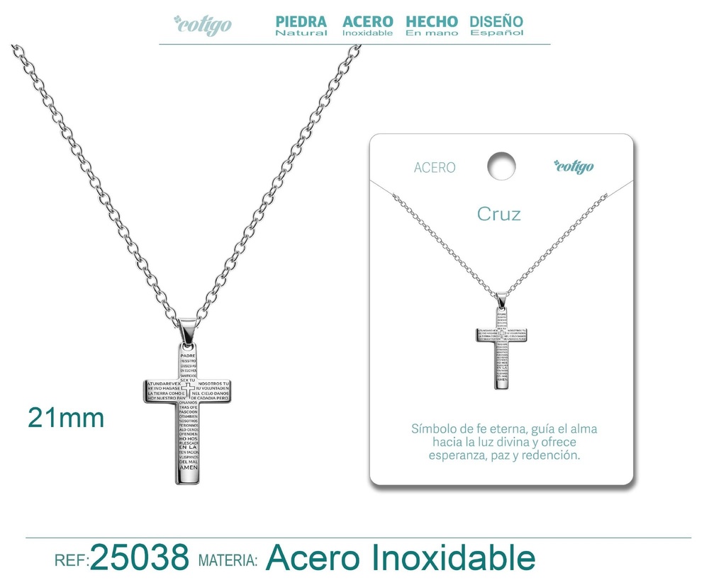Colgante de cruz latina de acero plateado - Joyas religiosas y colgantes