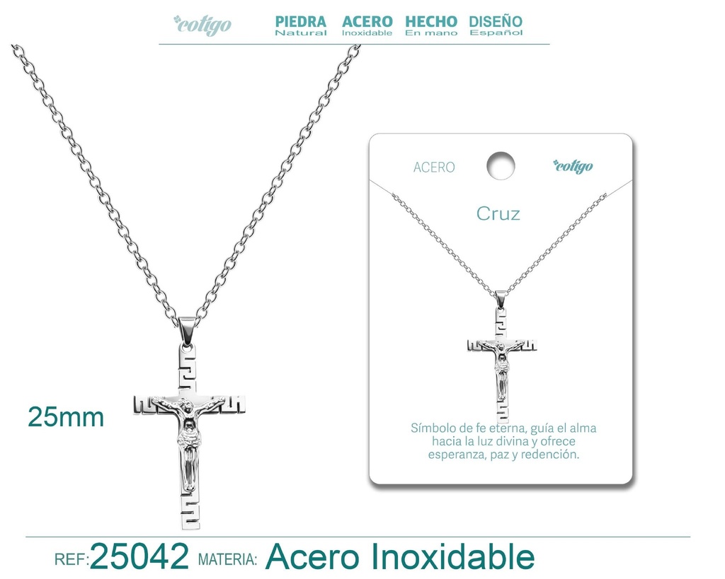 Colgante de cruz latina de acero plateado - Joyas religiosas y colgantes