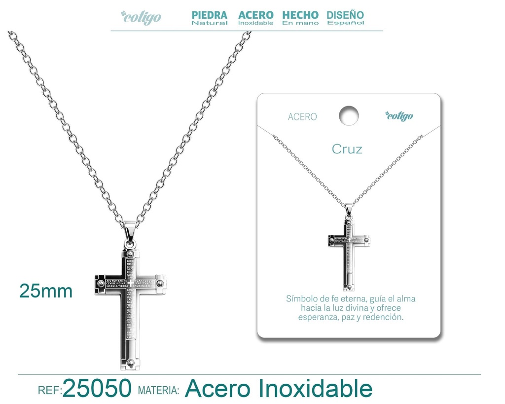Colgante de cruz latina de acero plateado - Joyas religiosas y colgantes