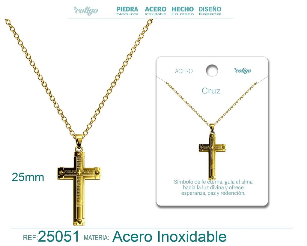 Colgante de cruz latina de acero dorado - Joyas religiosas y colgantes