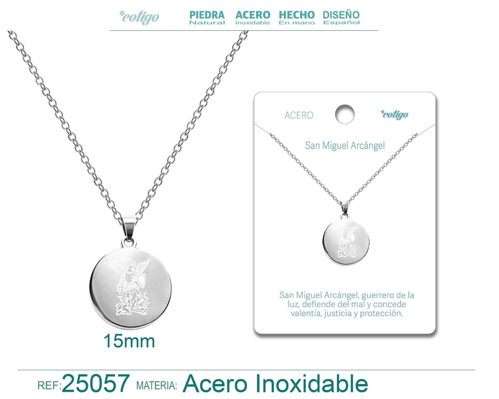 Colgante de San Miguel de Arcángel de acero plateado - Joyas religiosas y colgantes