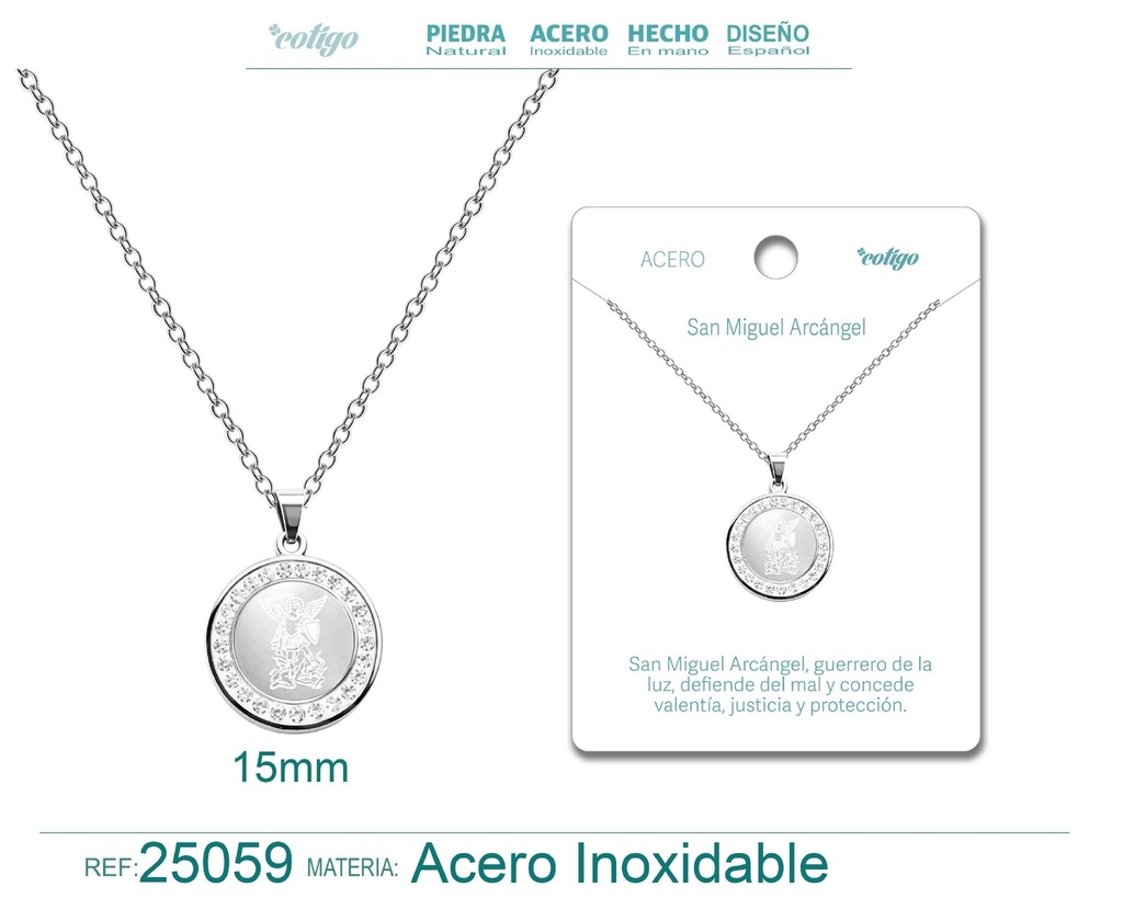 Colgante de San Miguel de Arcángel de acero plateado - Joyas religiosas y colgantes