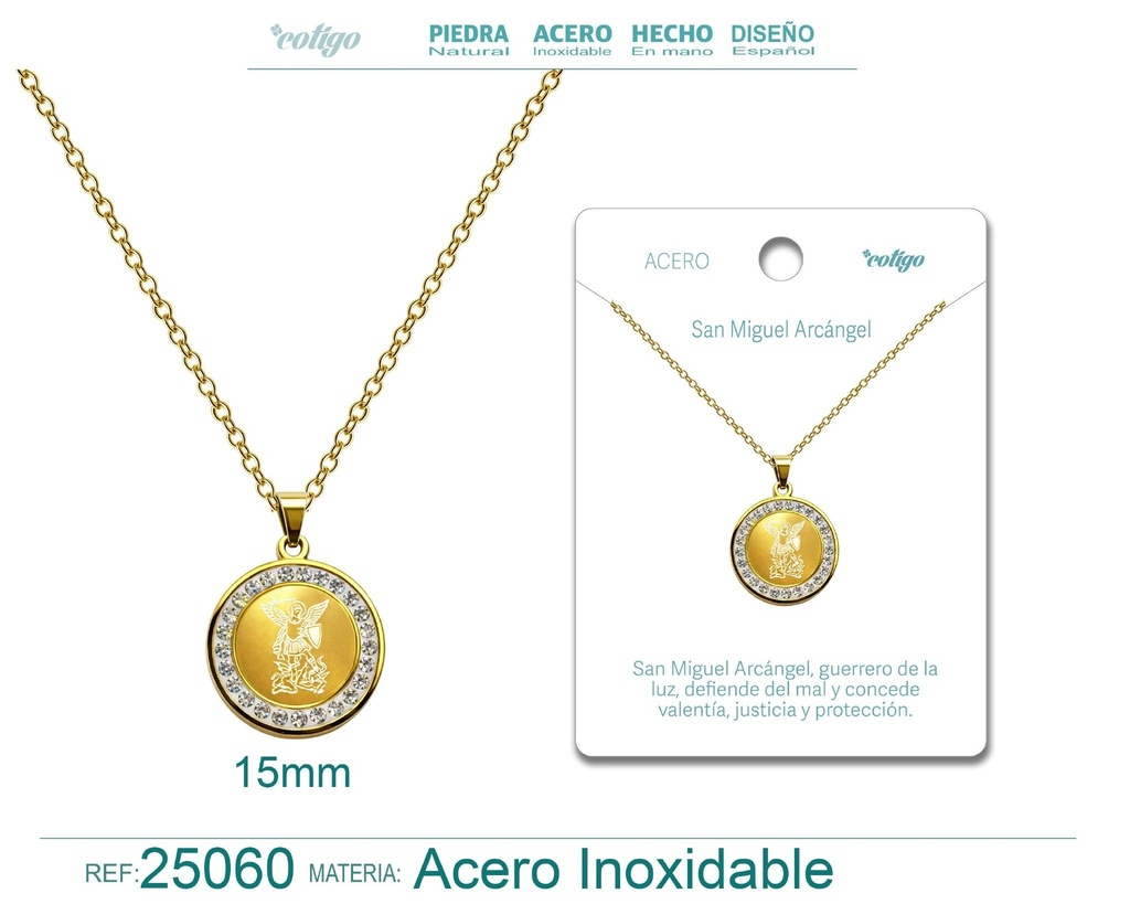 Colgante de San Miguel de Arcángel de acero dorado - Joyas religiosas y colgantes
