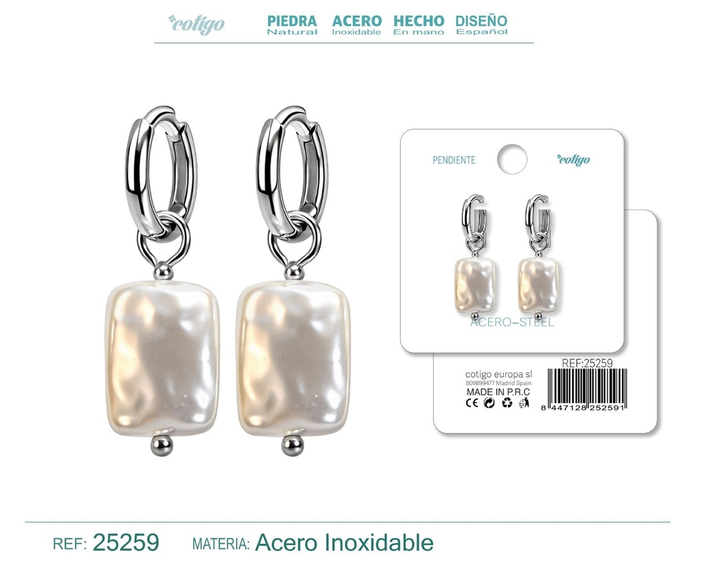 Pendientes de perlas Balotelli con aro de acero plateado - Joyas de perlas