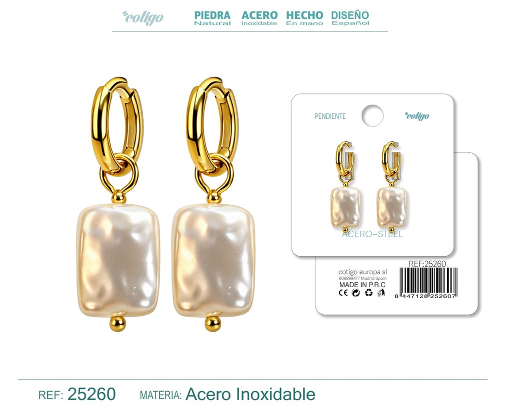 Pendientes de perlas Balotelli con aro de acero dorado - Joyas de perlas
