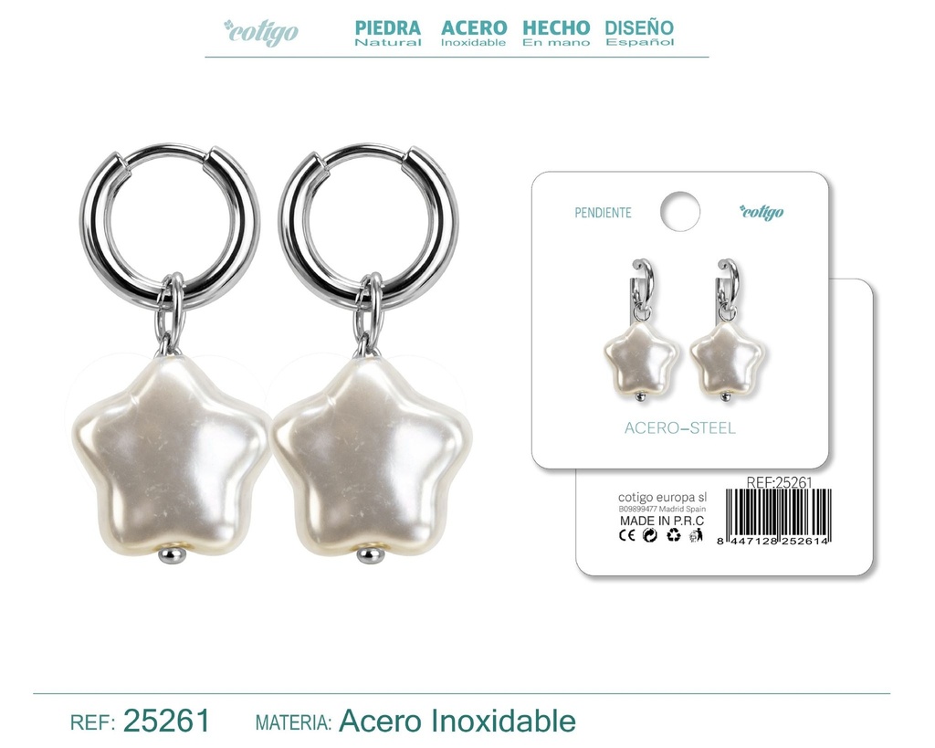 Pendientes de perlas Balotelli con aro de acero plateado - Joyas de perlas
