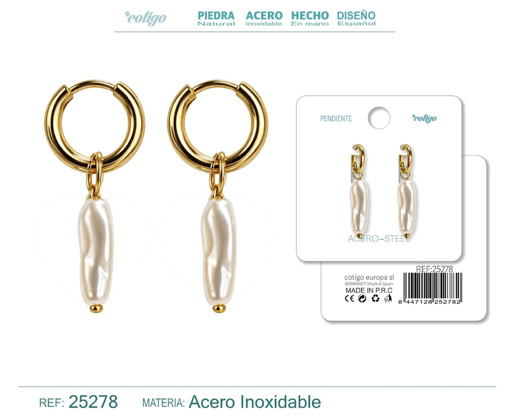 Pendientes de perlas Balotelli con aro de acero dorado - Joyas de perlas