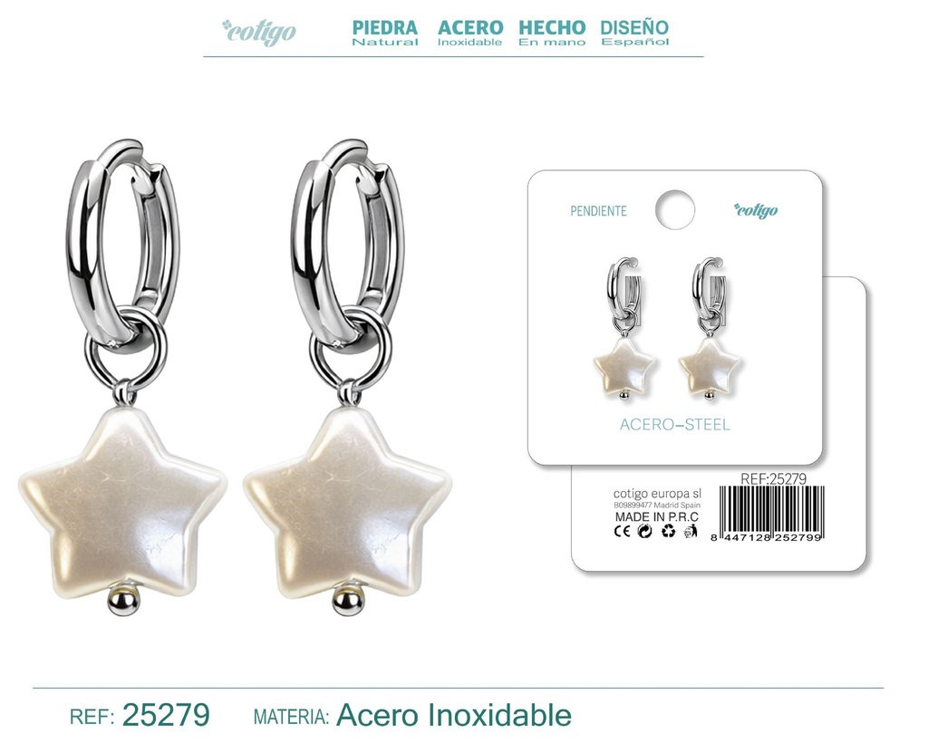 Pendientes de perlas Balotelli con aro de acero plateado - Joyas de perlas
