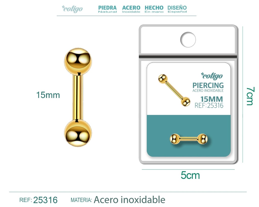 Piercing de acero antialérgico dorado - Joyas de body piercing