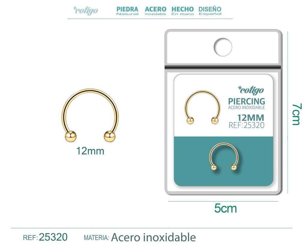 Piercing de acero antialérgico dorado - Joyas de body piercing