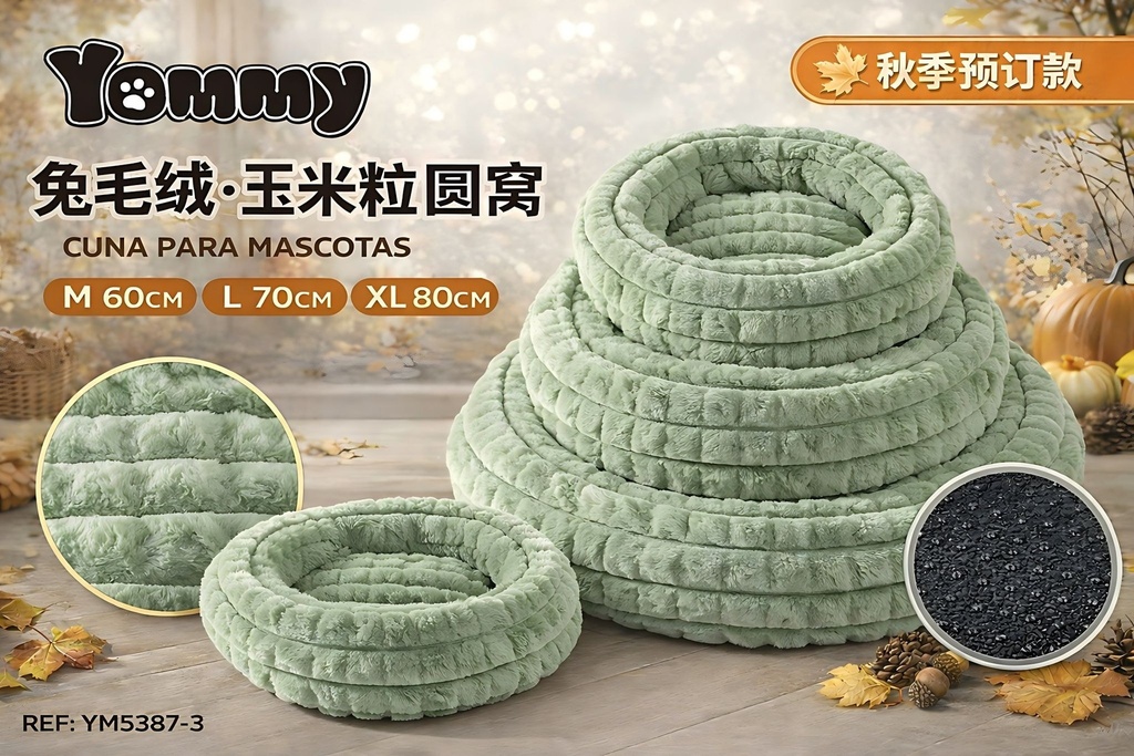 Cuna de perro de felpa color verde - Accesorios de cama para mascotas