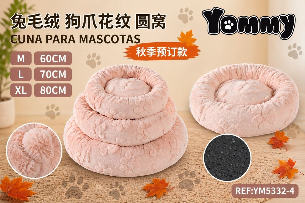 Cuna redondeada para perro con diseño de patas de conejo en color rosa - Accesorios para mascotas