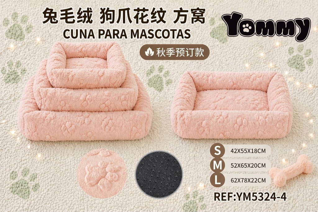 Cuna para perro con diseño de patas de conejo en color rosa - Accesorios para mascotas