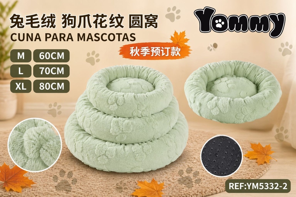 Cuna de perro de pelaje con diseño de patas de conejo en verde - Accesorios para mascotas