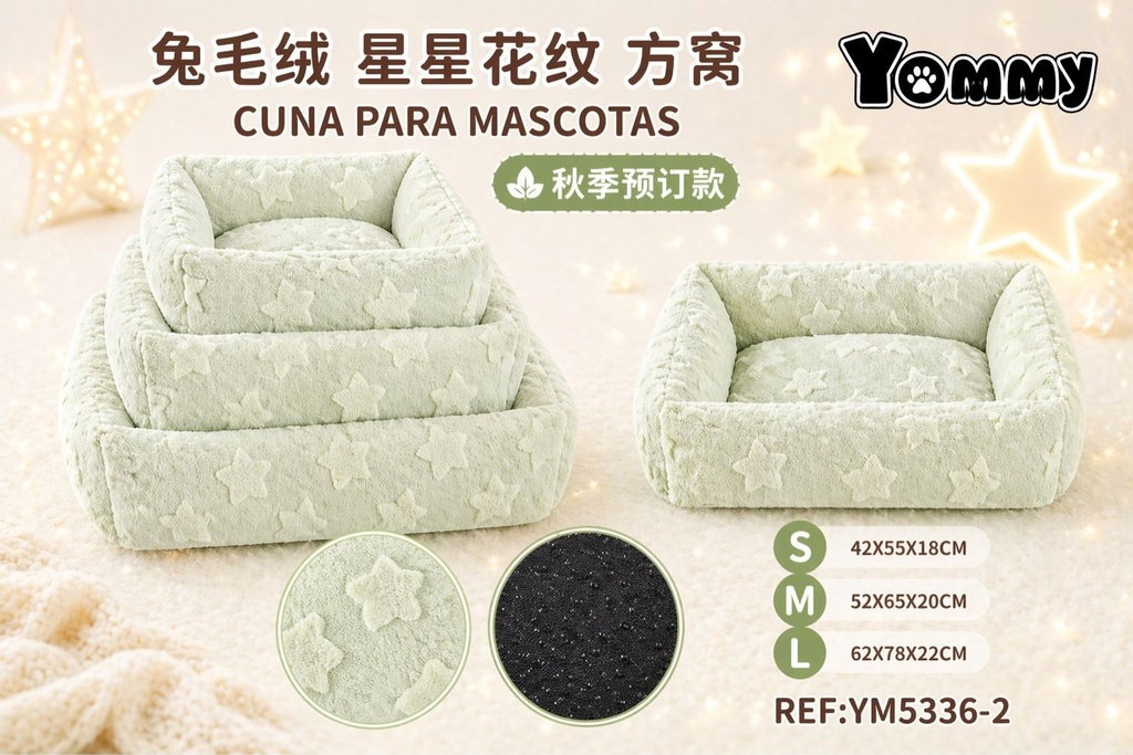 Colchoneta de perro de felpa con estrellas en verde - Accesorios para mascotas